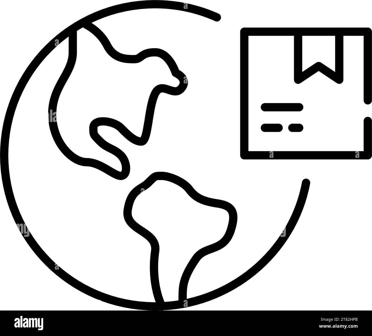 Global parcel delivery service. Box and Earth globe. Pixel perfect, editable stroke Stock Vector