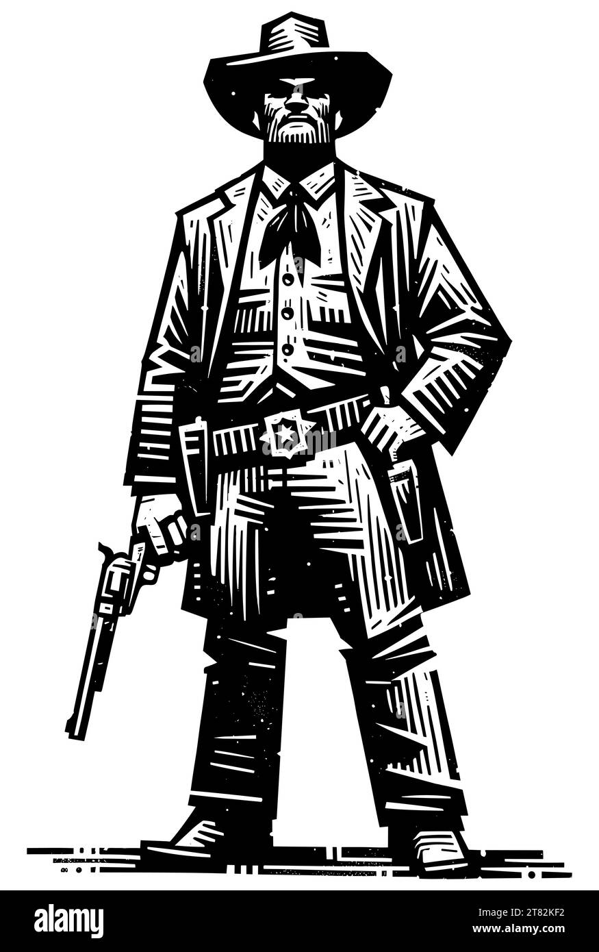 Linocut style illustration of American sheriff from the Wild West. Stock Vector