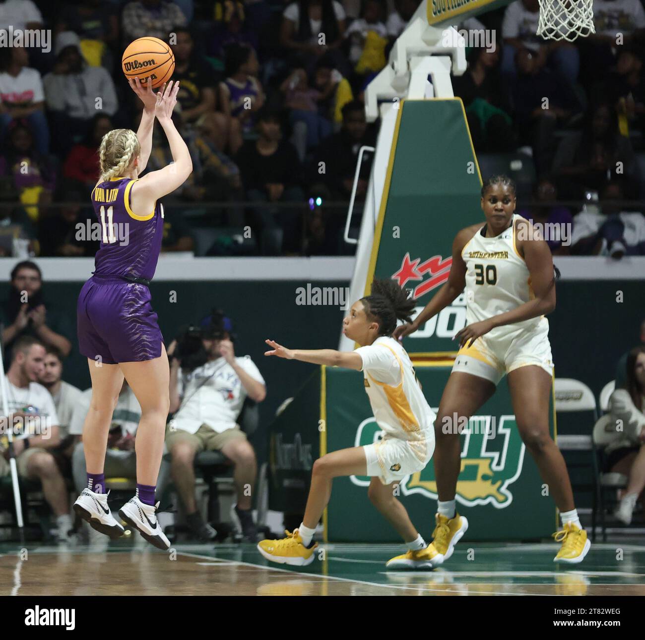 Hammond, USA. 17th Nov, 2023. LSU Lady Tigers guard Hailey Van Lith (11) shoots a jumper during a women's college basketball game at the University Center in Hammond, Louisiana on Friday, November 17, 2023. (Photo by Peter G. Forest/Sipa USA) Credit: Sipa USA/Alamy Live News Stock Photo