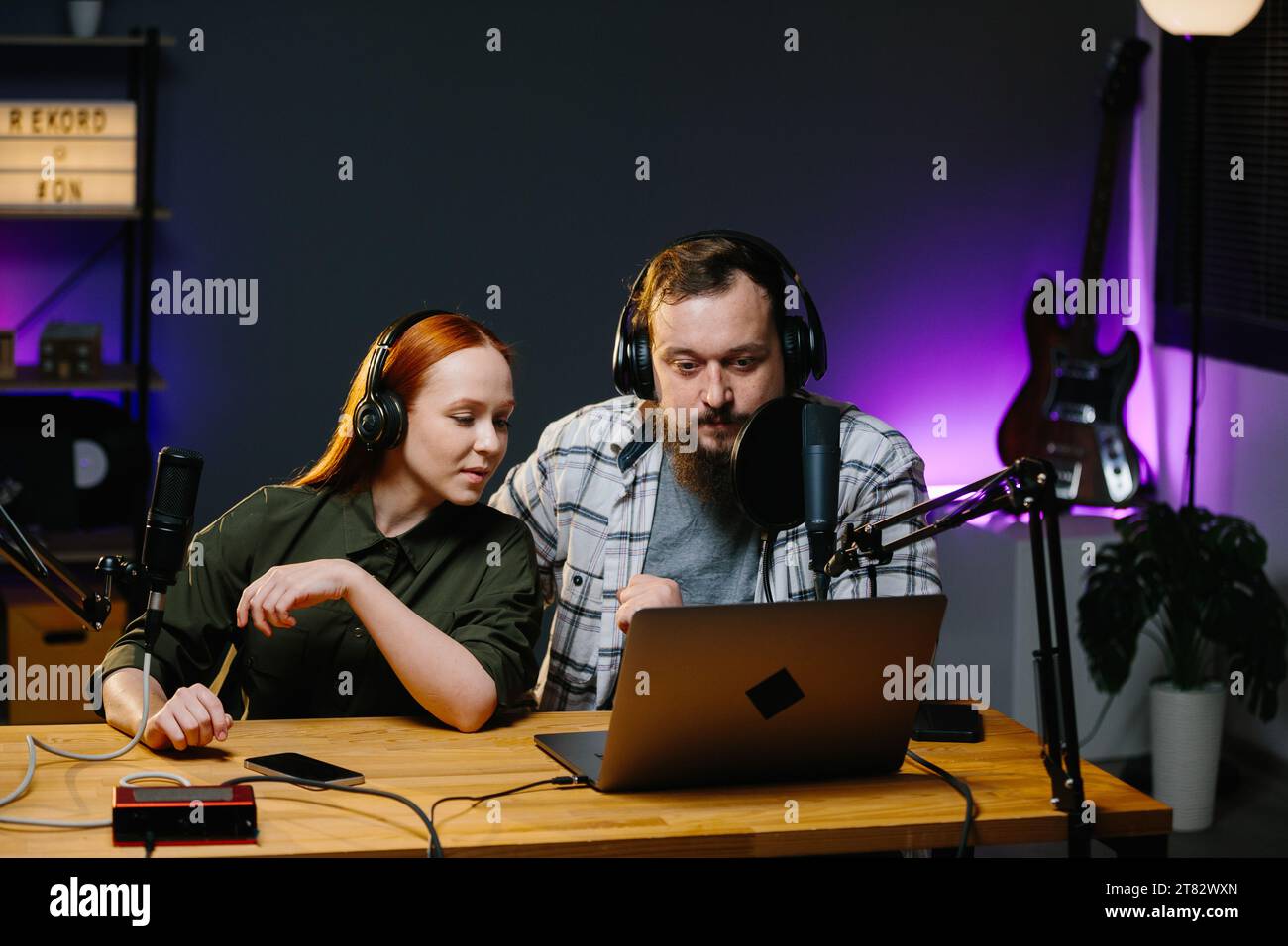 Content creators broadcasting live interview hi-res stock photography ...