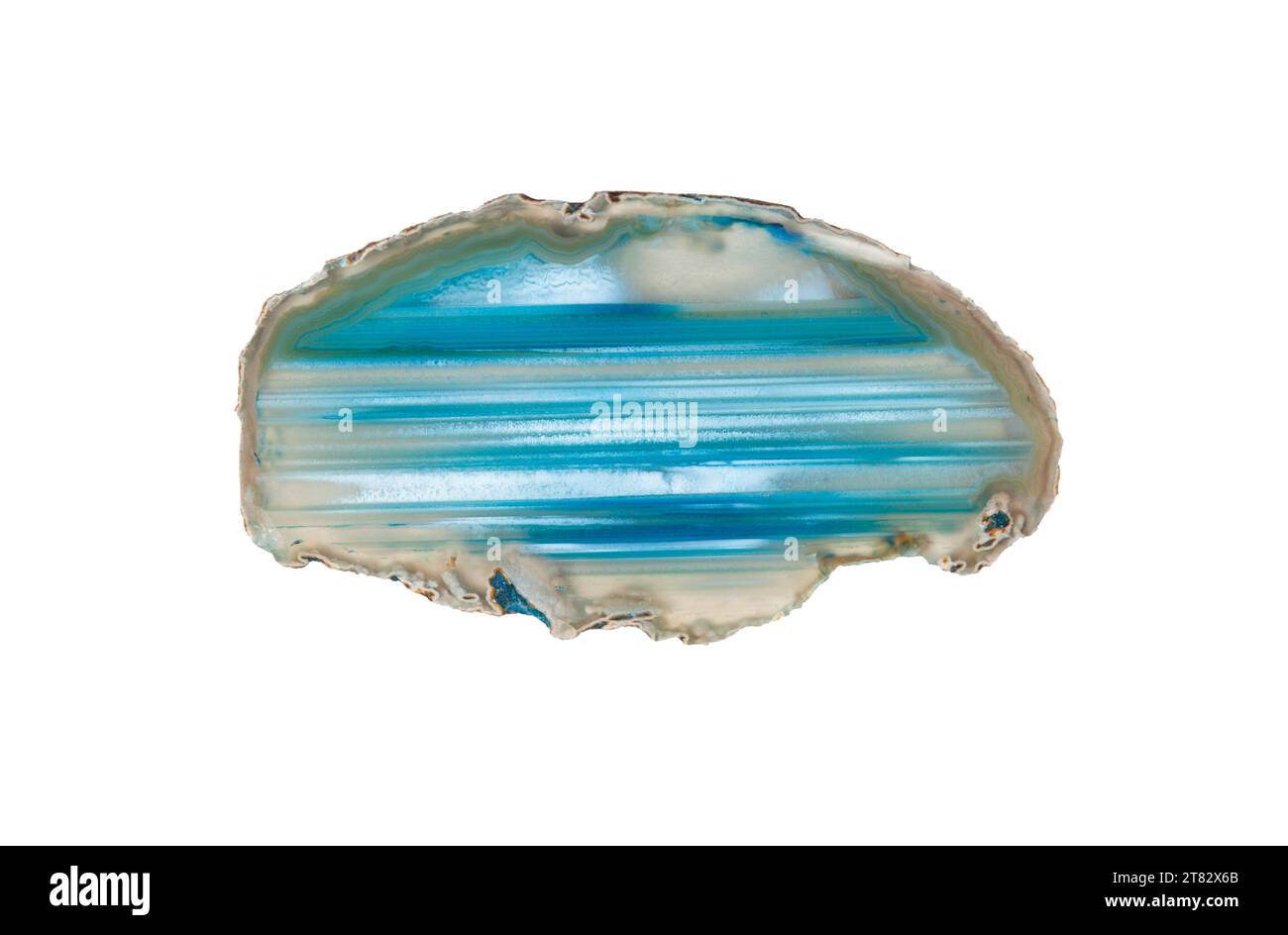 Brazilian blue agate, sectioned and polished. Isolated over white background Stock Photo