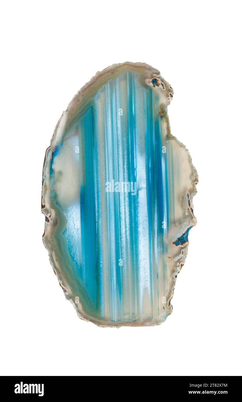 Brazilian blue agate, sectioned and polished. Isolated over white background Stock Photo