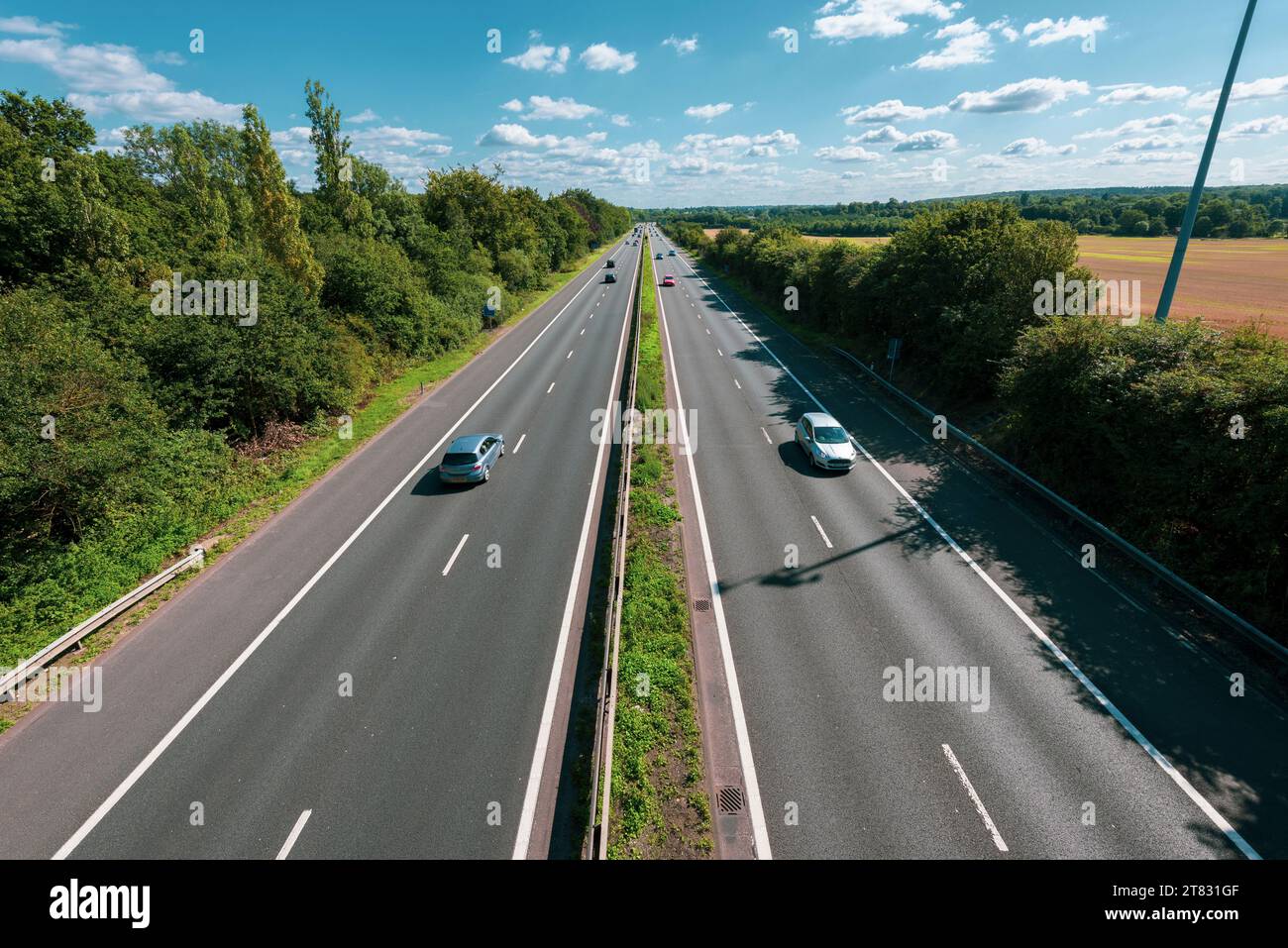 Cars travel along the A1 M motorway in Hertfordshire. England in the UK Stock Photo