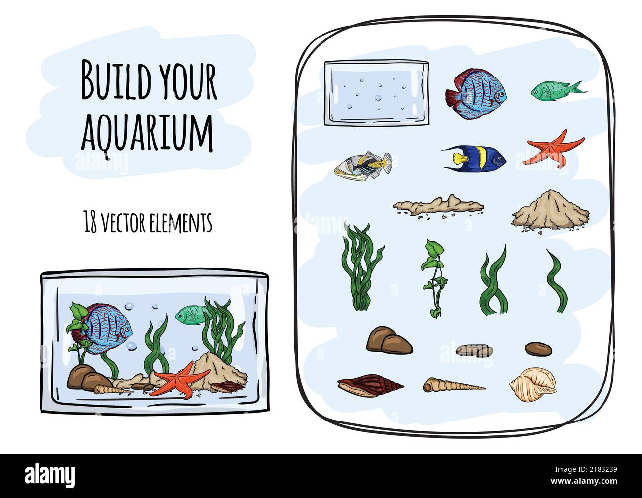 Undersea world. Vector set of fish and sea elements for creating ...