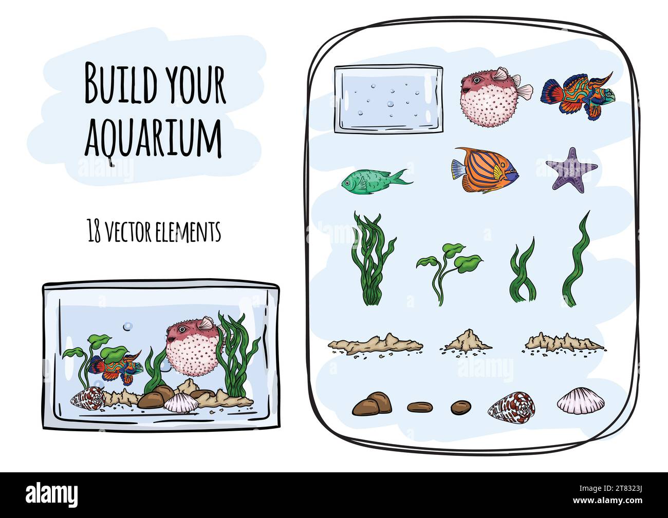 Undersea world. Vector set of fish and sea elements for creating ...