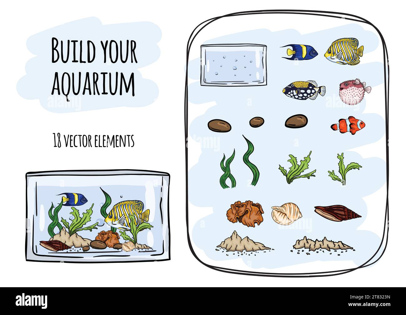 Undersea world. Vector set of fish and sea elements for creating ...