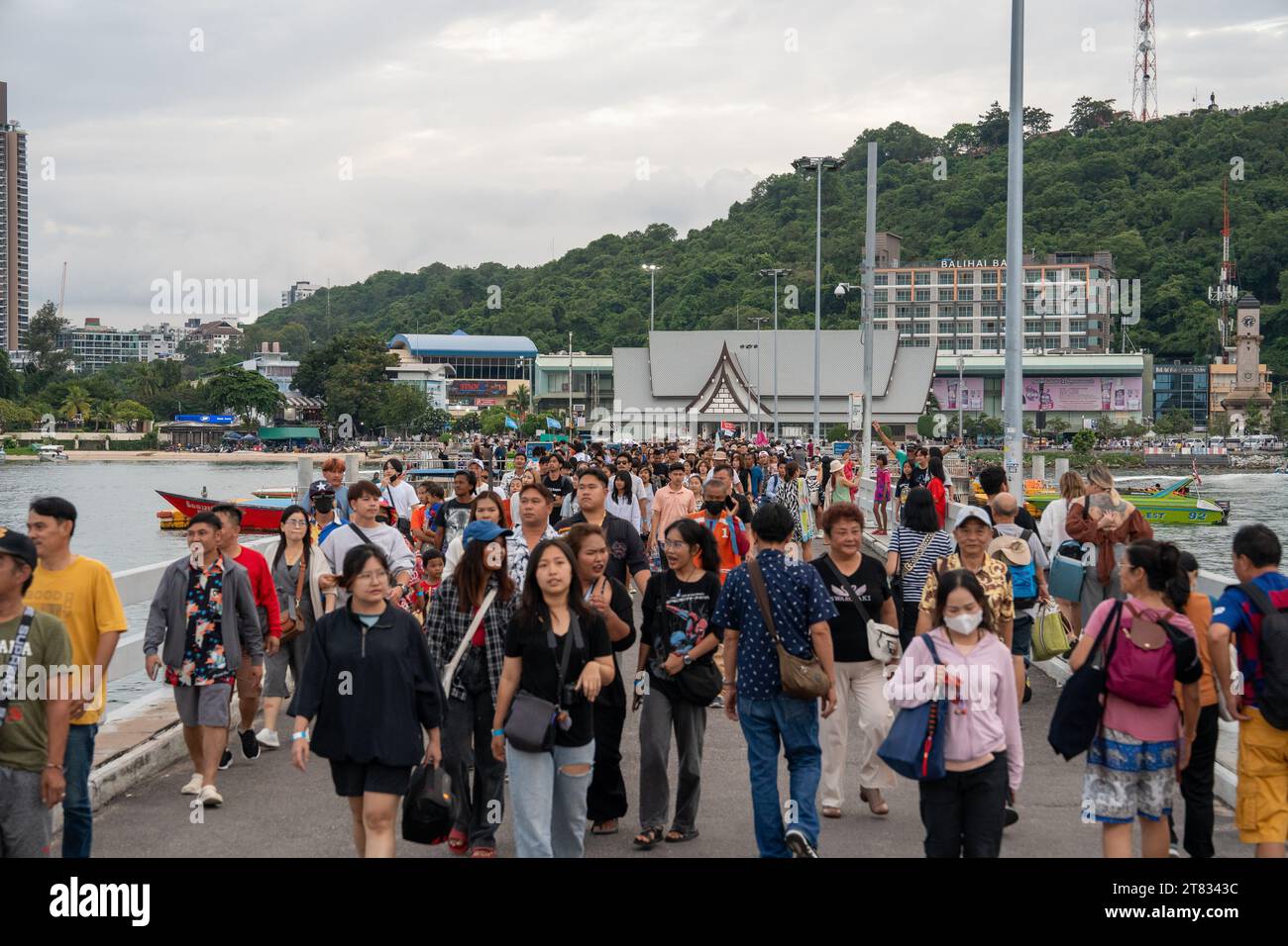 Chinese People at the Bali Hai Pier of Pattaya District Chonburi in Thailand Asia Stock Photo