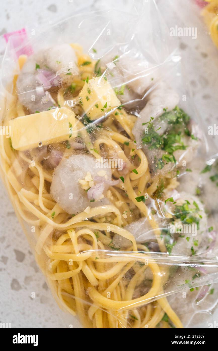 Frozen shrimp scampi meal prep Stock Photo - Alamy