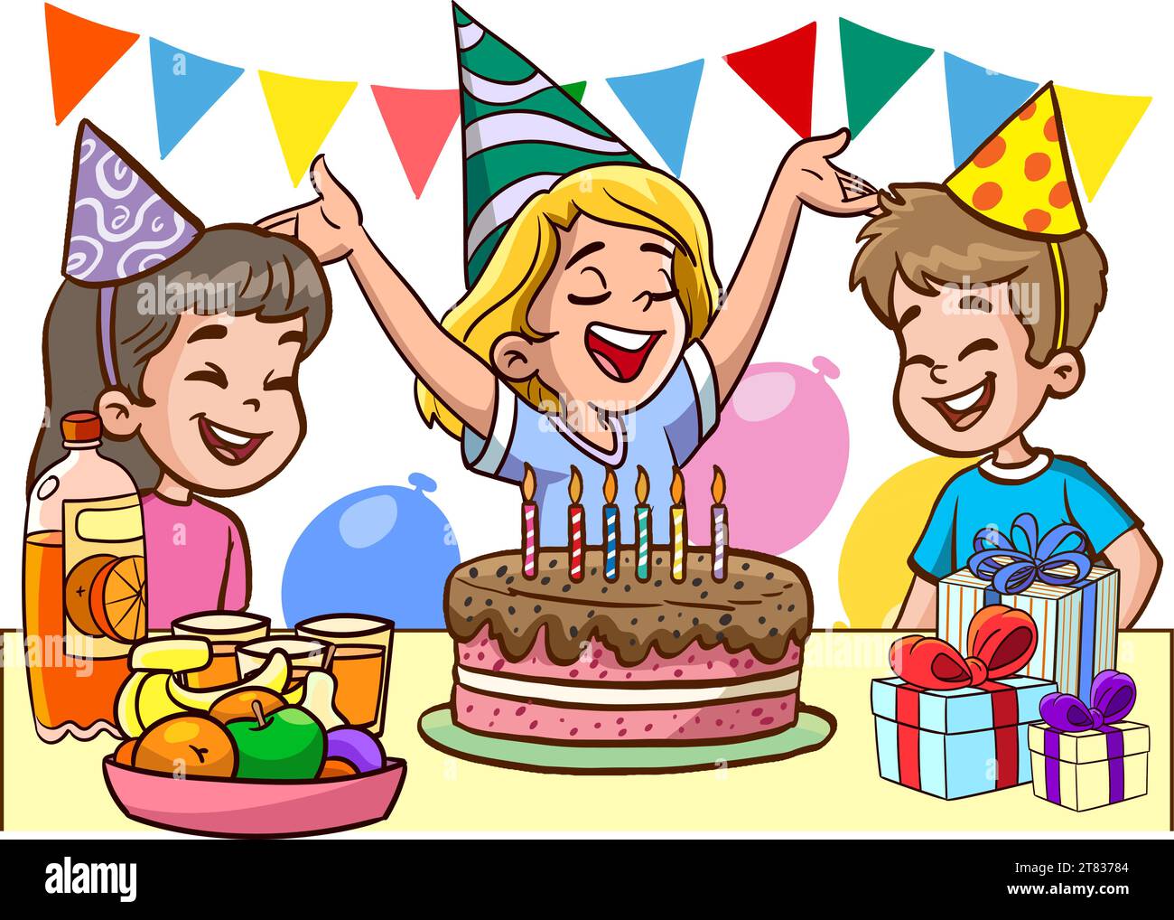 vector illustration cute little kids celebrating birthday Stock Vector