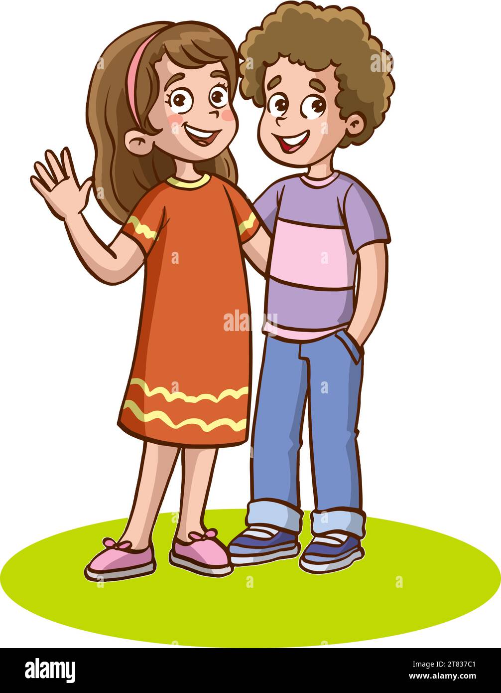 Two happy cute little kids best friend hugging each others Stock Vector