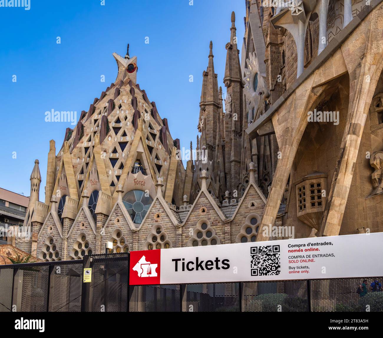 Barcelona, Spain - October 7, 2023: Entrance fee - tickets - to the Sagrada Familia church in Barcelona Stock Photo
