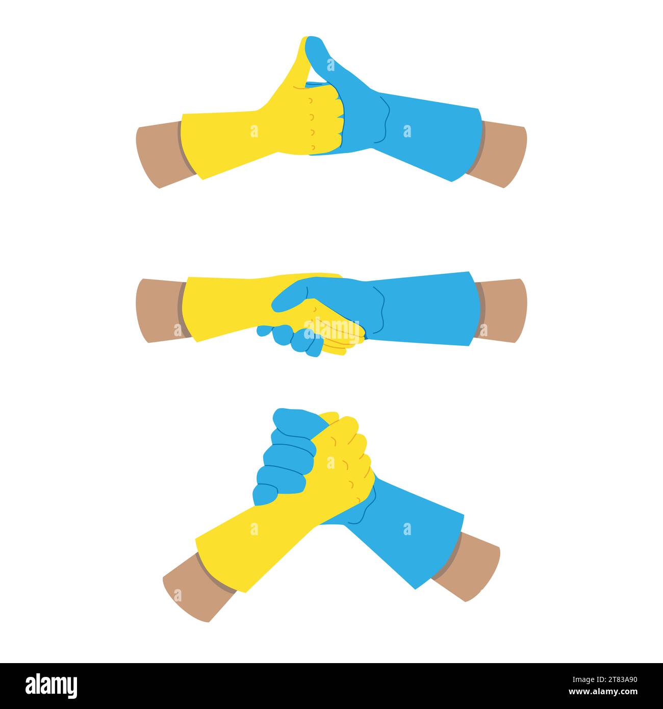 Illustration of handshakes in rubber gloves isolated on a white