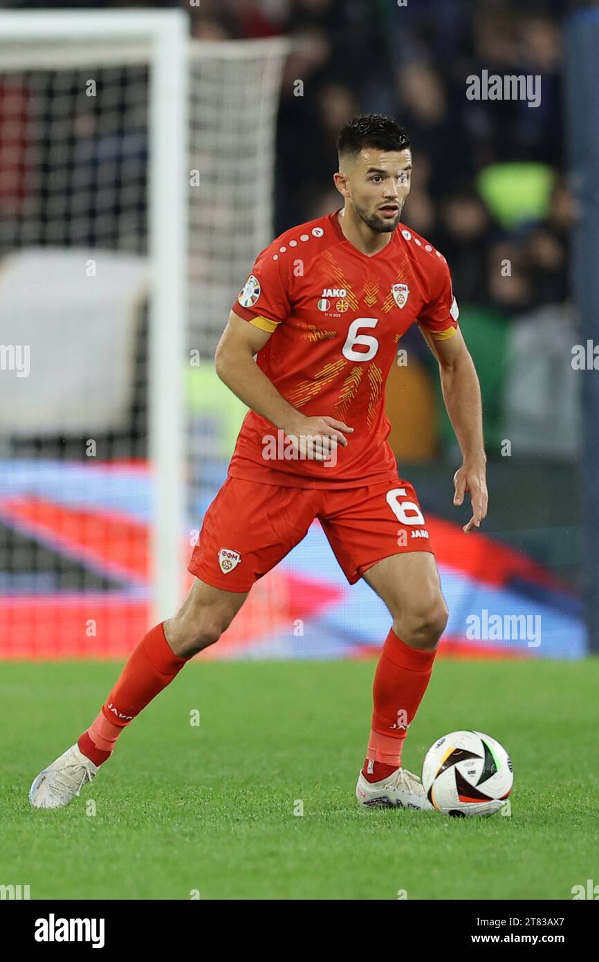 Visar Musliu of North Macedonia controls the ball during the Euro 2024