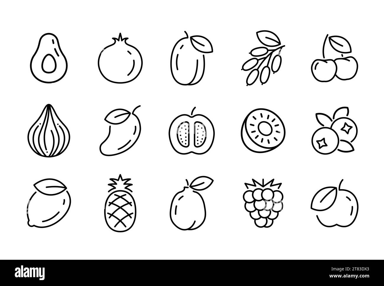 Fruit line icon isolated tropical food. Linear healthy outline apple ...