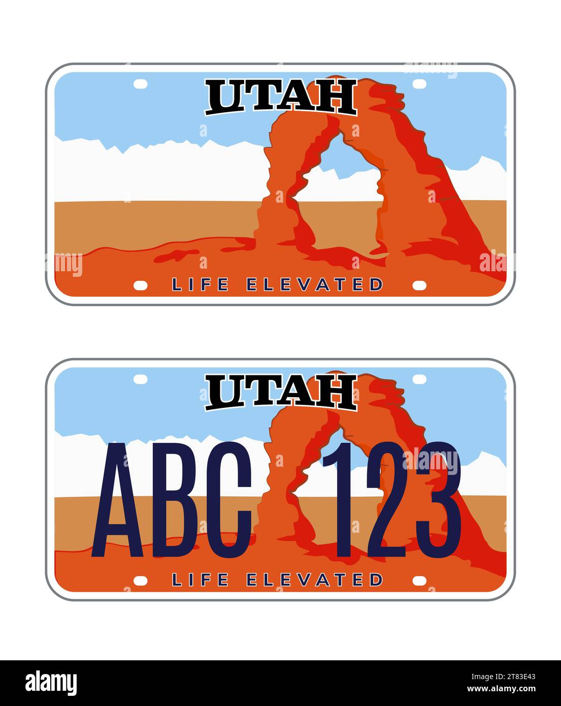 Utah license number plate. Vector usa car plate retro sign, american