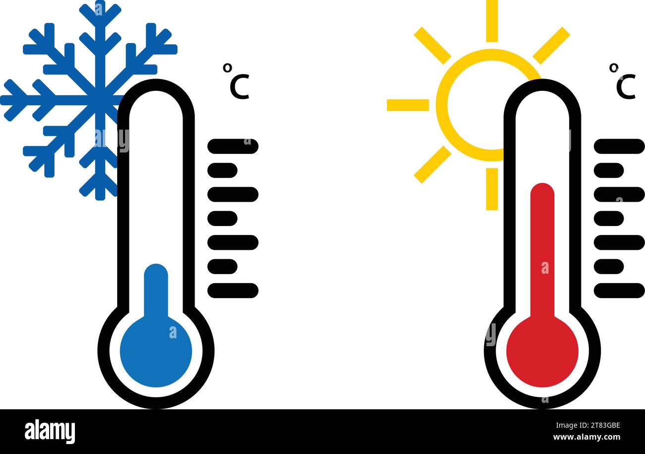 Hot and cold meteorology thermometers on transparent background. Blue