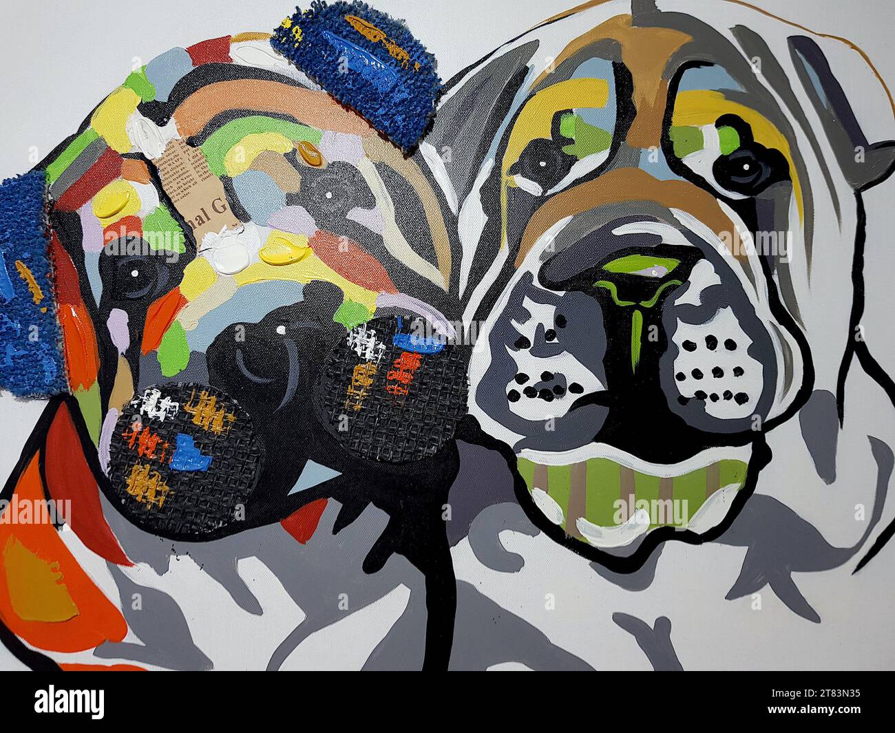 Close up of a painting of two dogs in a graphic style Stock Photo - Alamy
