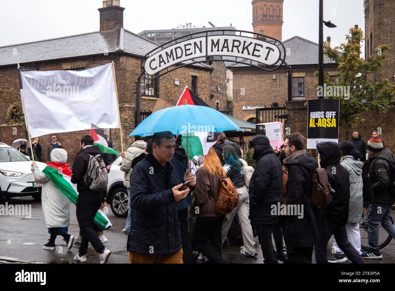 18th November 2023. London, UK. Palestinian activists marching through Camden Market towards the office of Kier Starmer MP and Tulip Siddiq MP, Crowndale Centre, London, advocating for a ceasefire in Gaza. Picture: Eddie Chalmers/Pathos Stock Photo