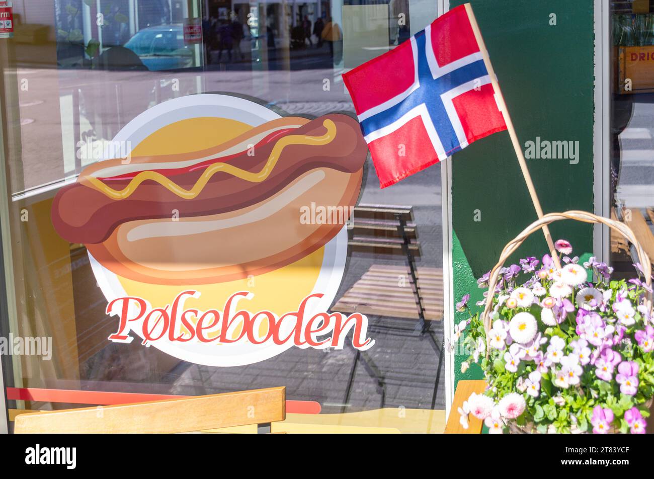 Pølseboden hot dog restaurant, Strandgata, Town Centre Haugesund, Rogaland County, Norway Stock Photo