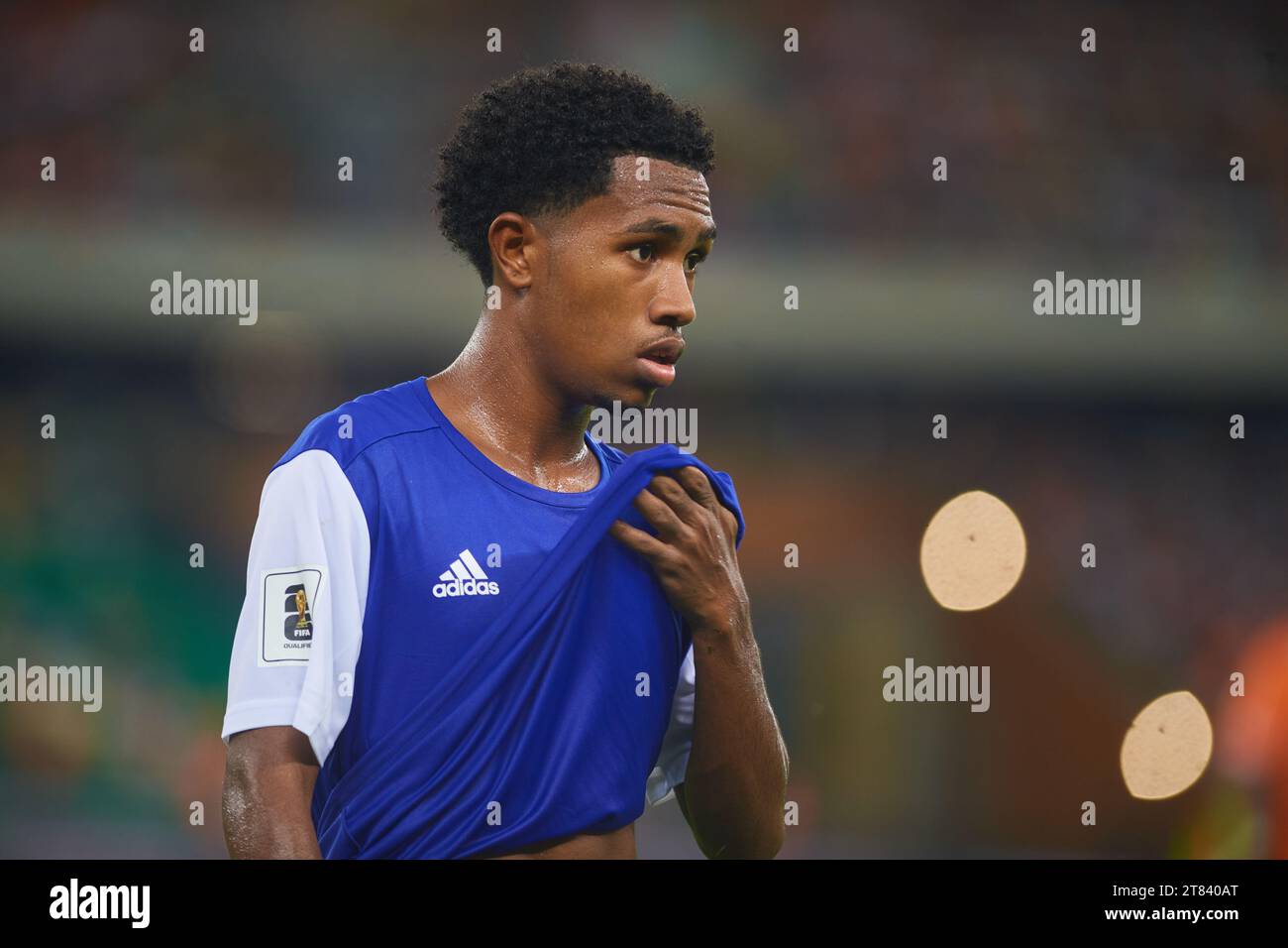 the Seychellois player in the match against the Ivory Coast Stock Photo