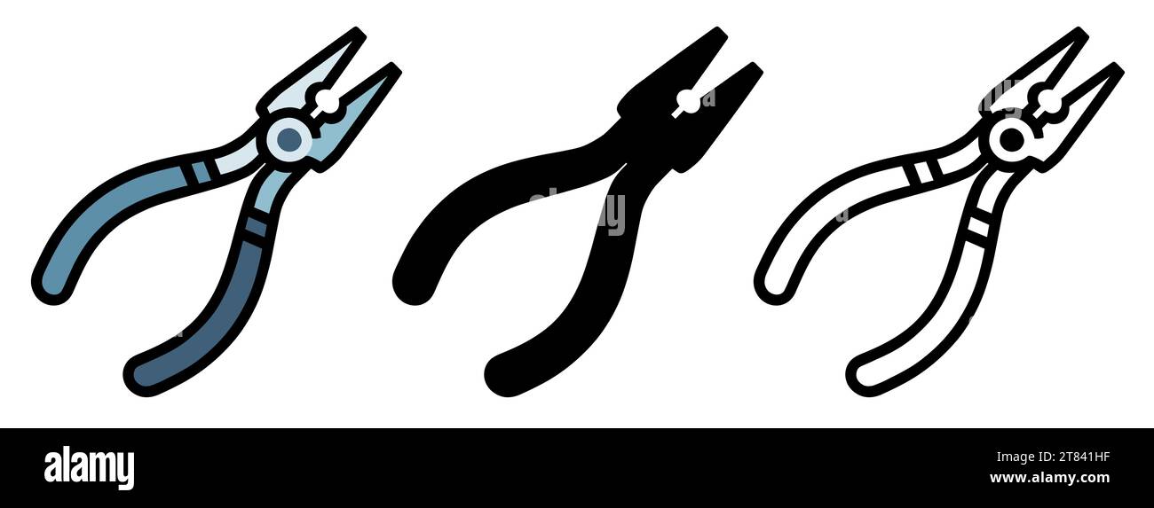 Pliers icons set. Image of pliers in various styles. Professional tool