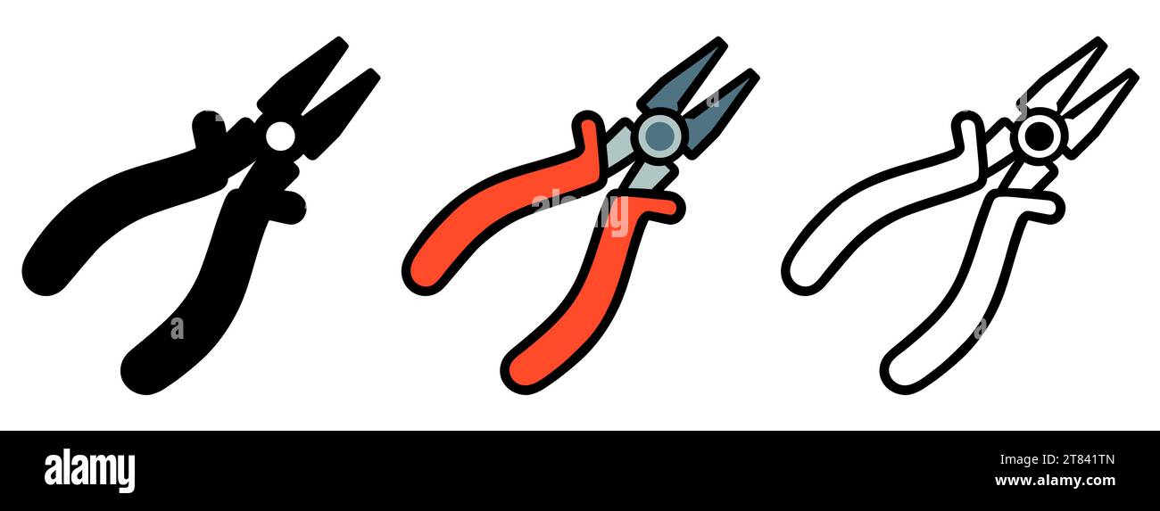 Pliers icons set. Image of pliers in various styles. Professional tool