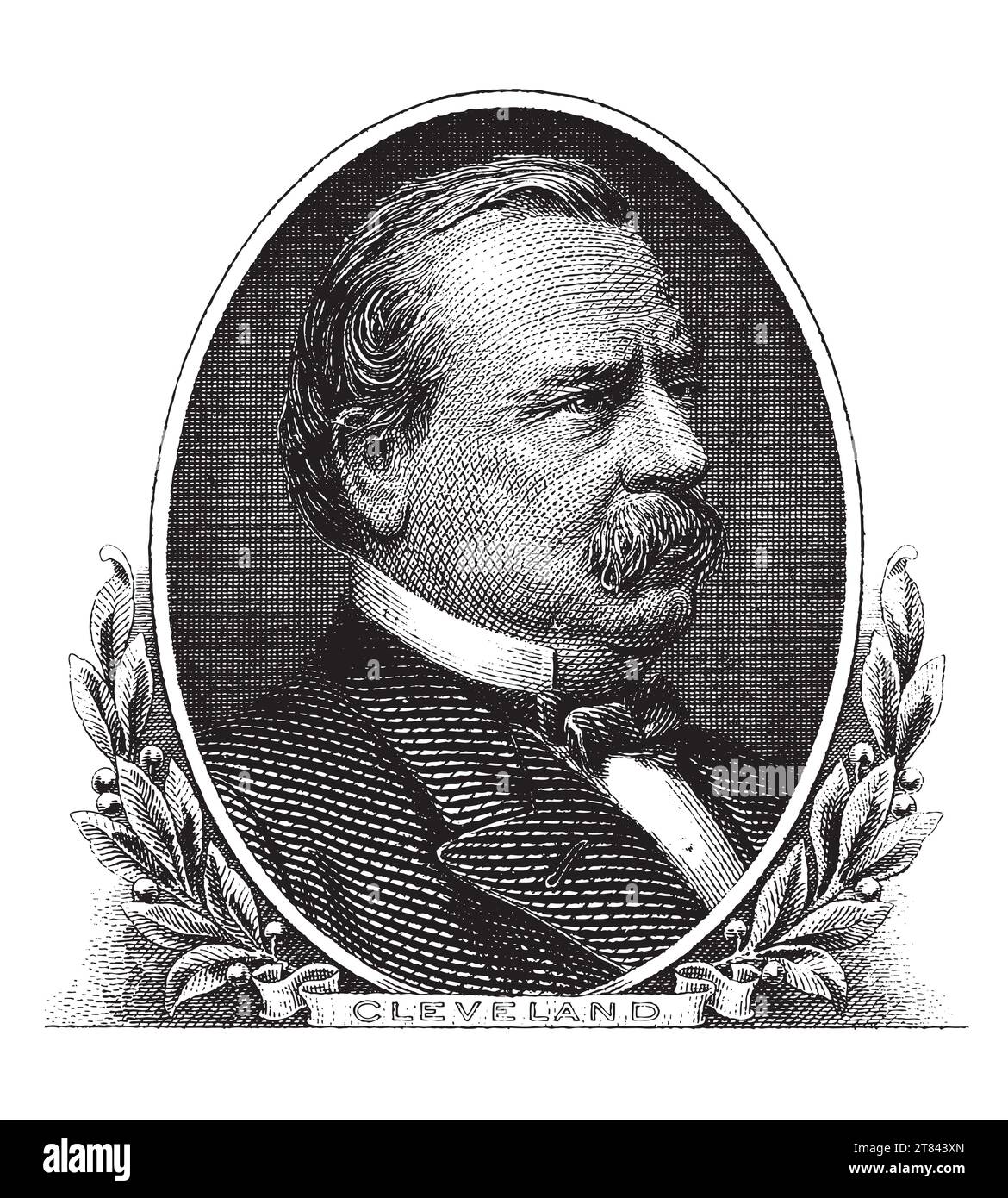 Vintage engraving style vector illustration of Grover Cleveland, the 22th and 24th president of the United States Stock Photo