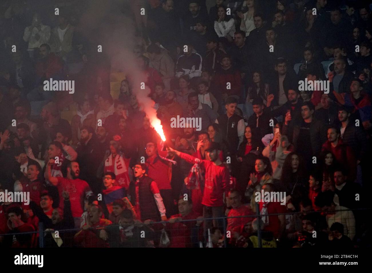 An Armenia fan seen using a flare during the UEFA Euro 2024 Qualifying