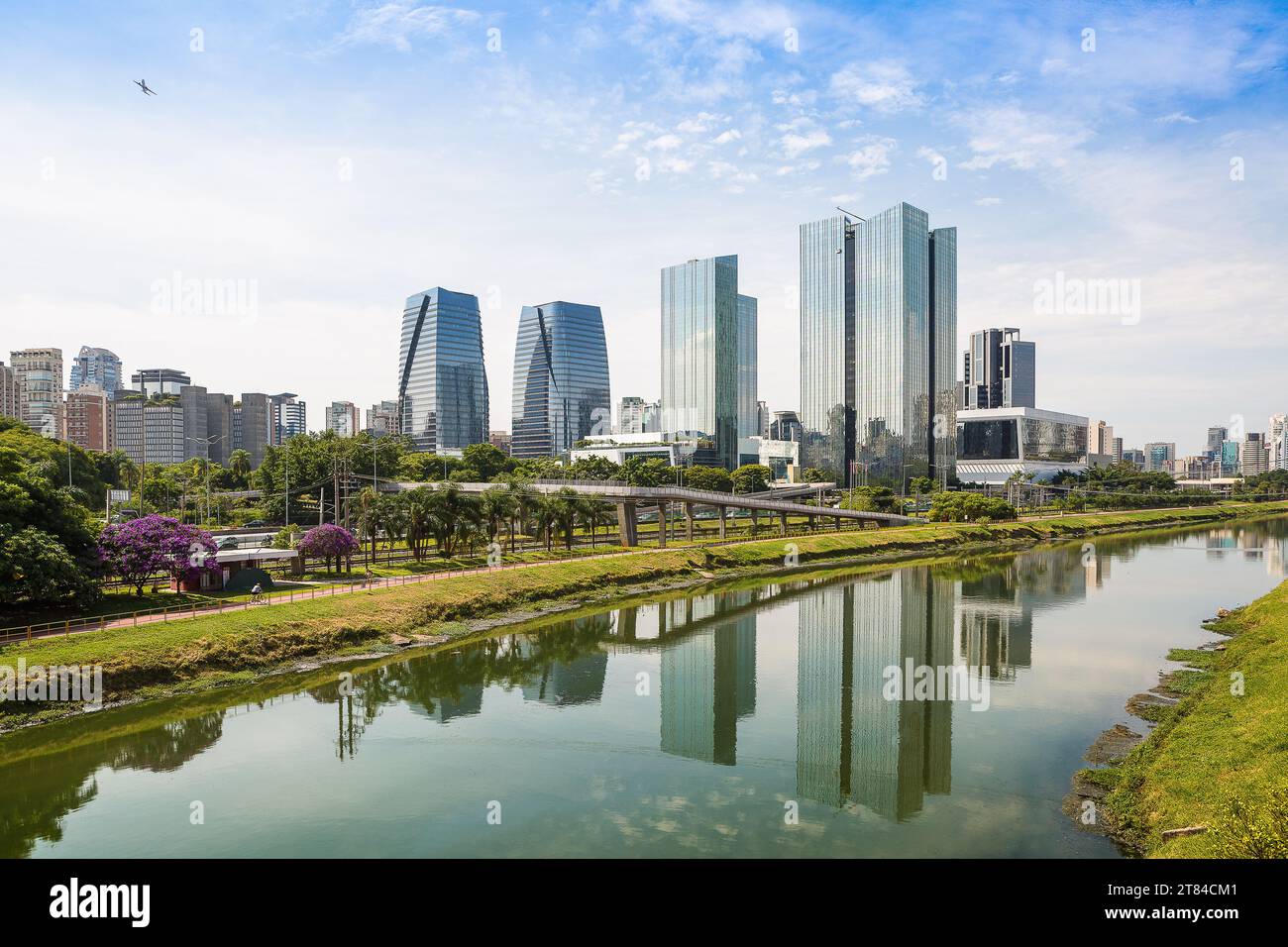 View of Marginal Pinheiros with the Pinheiros river and modern buildings in Sao Paulo, Brazil Stock Photo