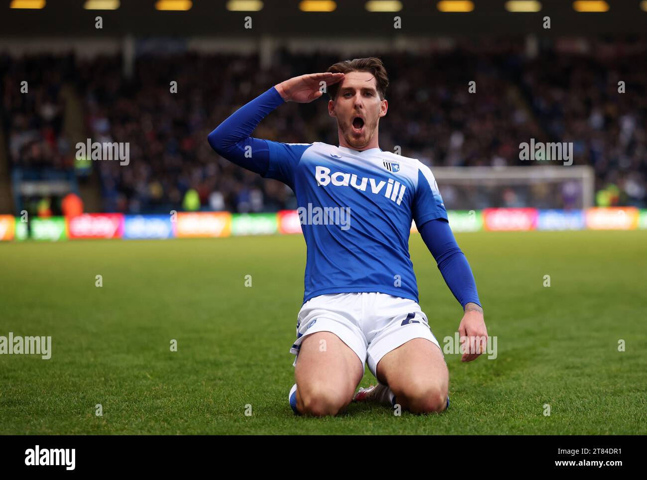 Gillingham's Connor Mahoney celebrates scoring their side's first goal