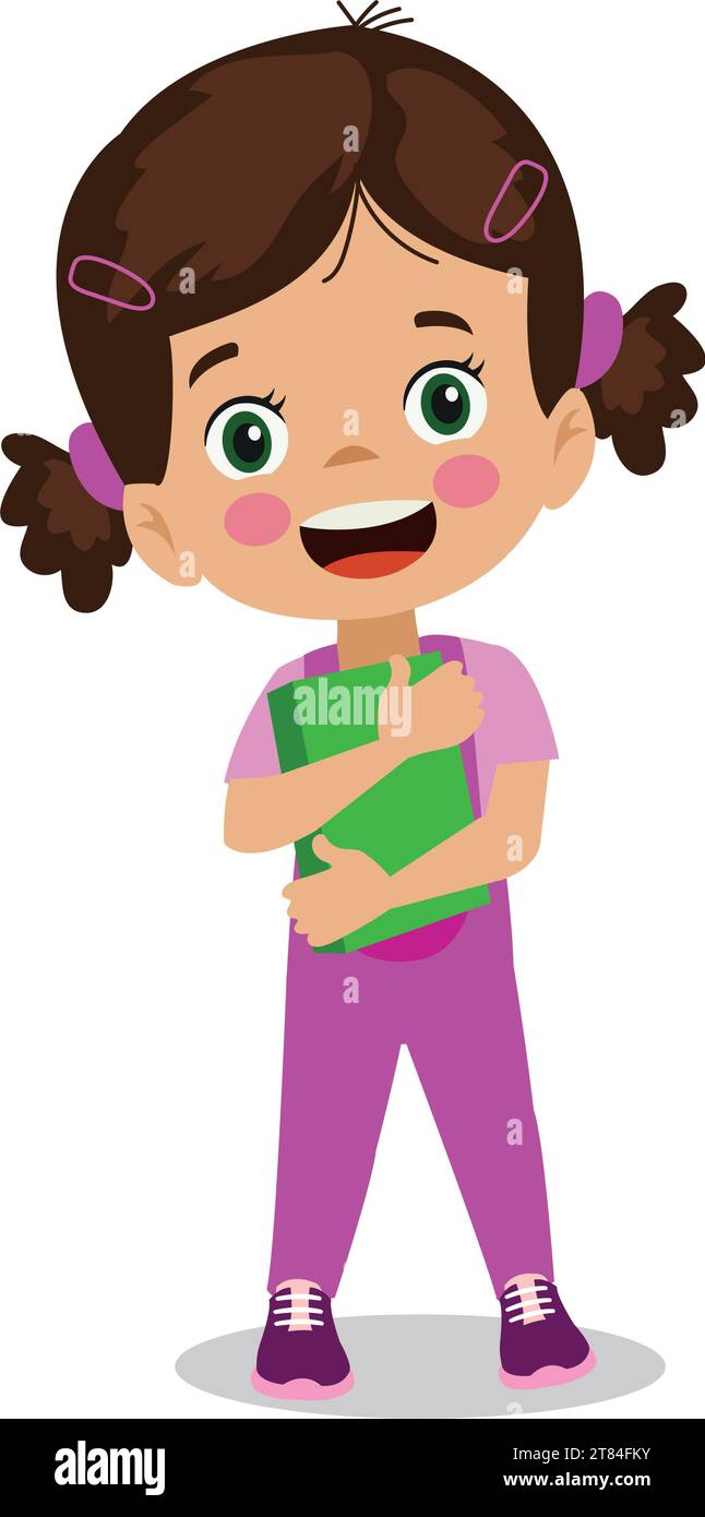 cute happy girl student holding book Stock Vector Image & Art - Alamy