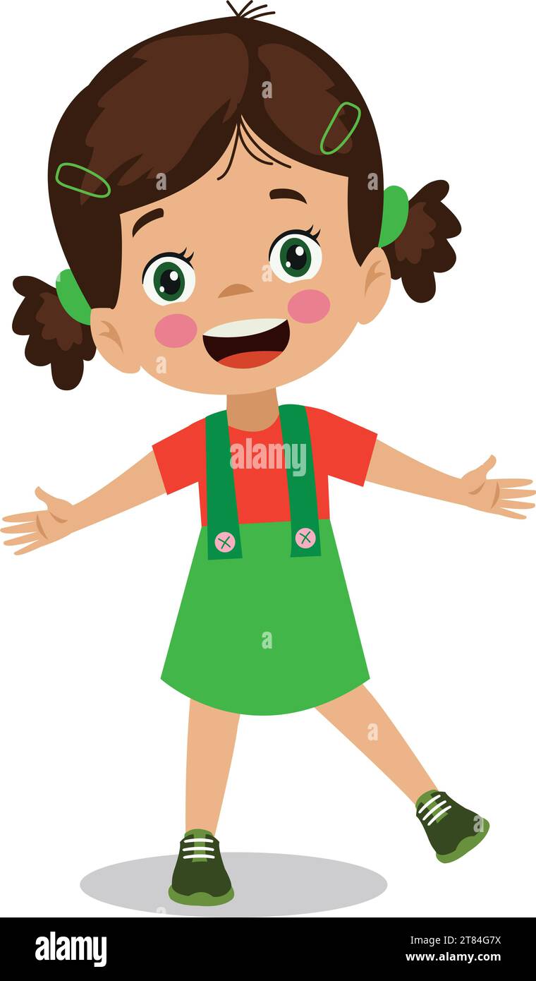 cute happy schoolgirl with green dress Stock Vector