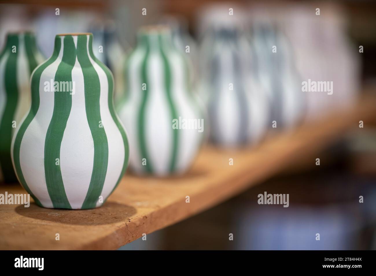Hand Painted handmade pottery drying before final firing photographed