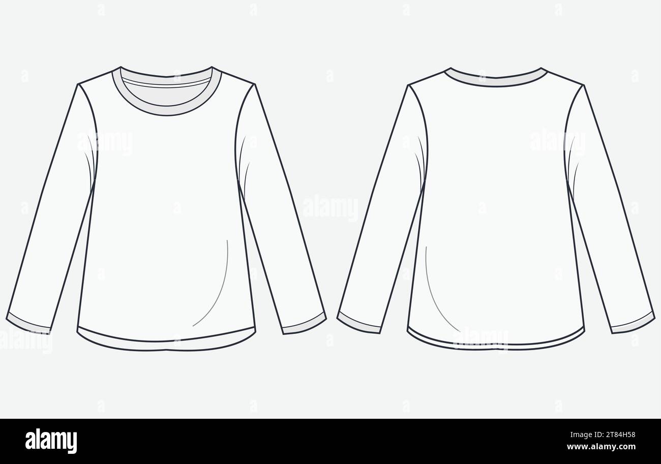 Blank white long sleeve t-shirt  template vector design and t-shirt mock-up design Stock Vector