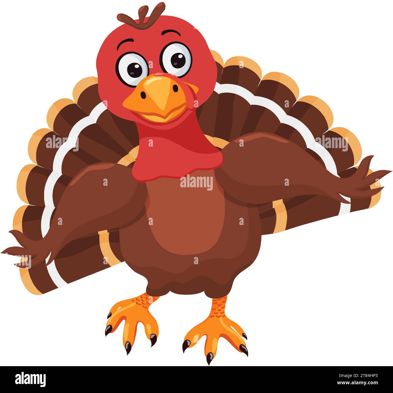 Funny cartoon turkey bird. Traditional american, canadian symbol of Happy Thanksgiving Day. Cute character. Vector clipart. Vector illustration. Stock Vector