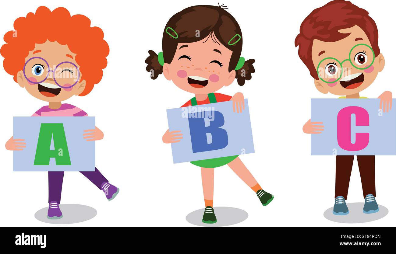 cute happy students holding letters Stock Vector Image & Art - Alamy