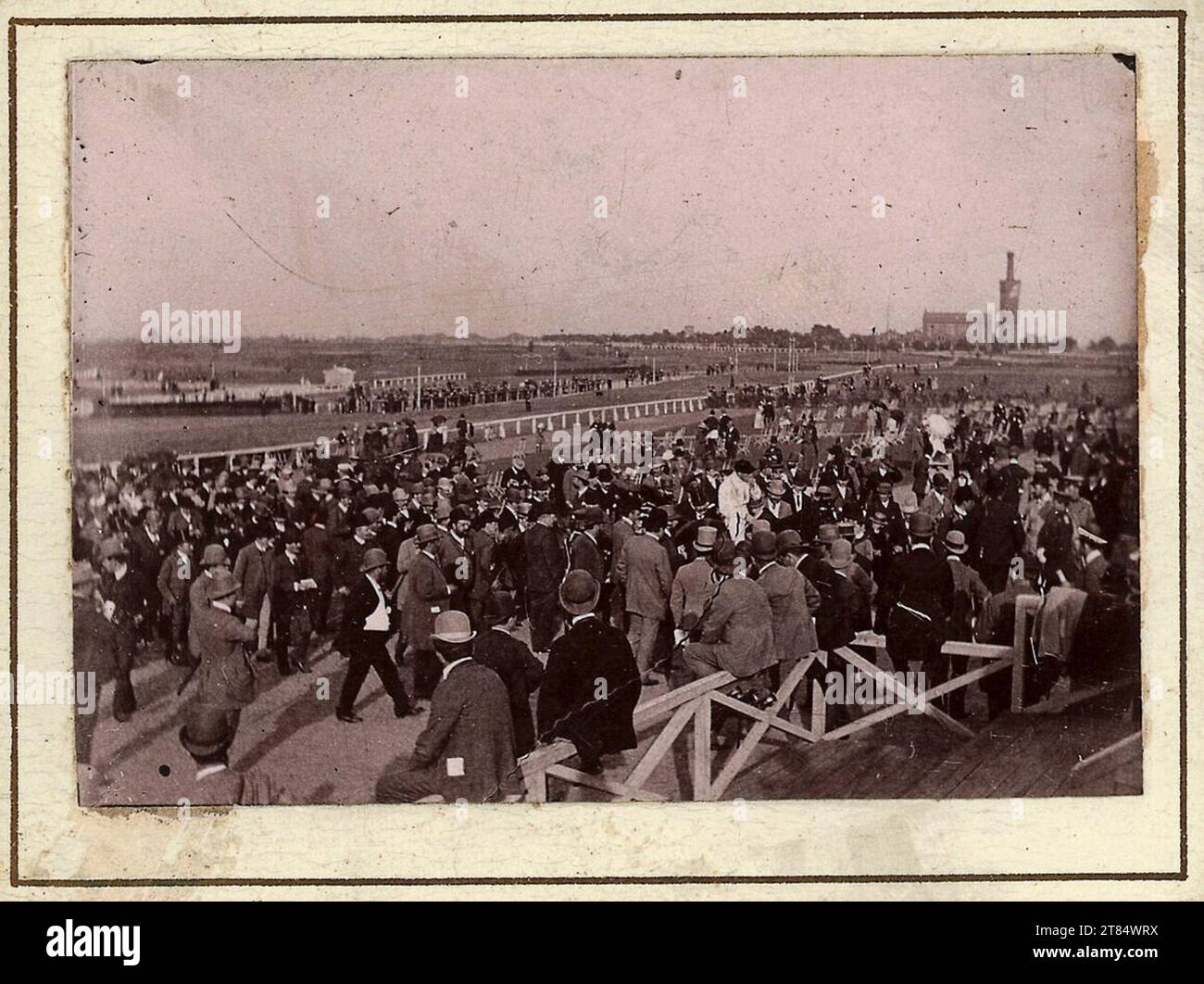Anonym View of a well -attended grandstand of a horse racing track. Papier-Positive / Visitformat around 1890 Stock Photo