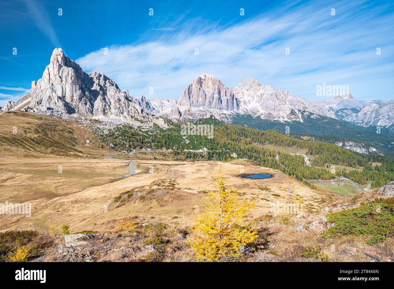 Alpine landscape near Passo Giau in Italy's dolomite mountains Stock Photo