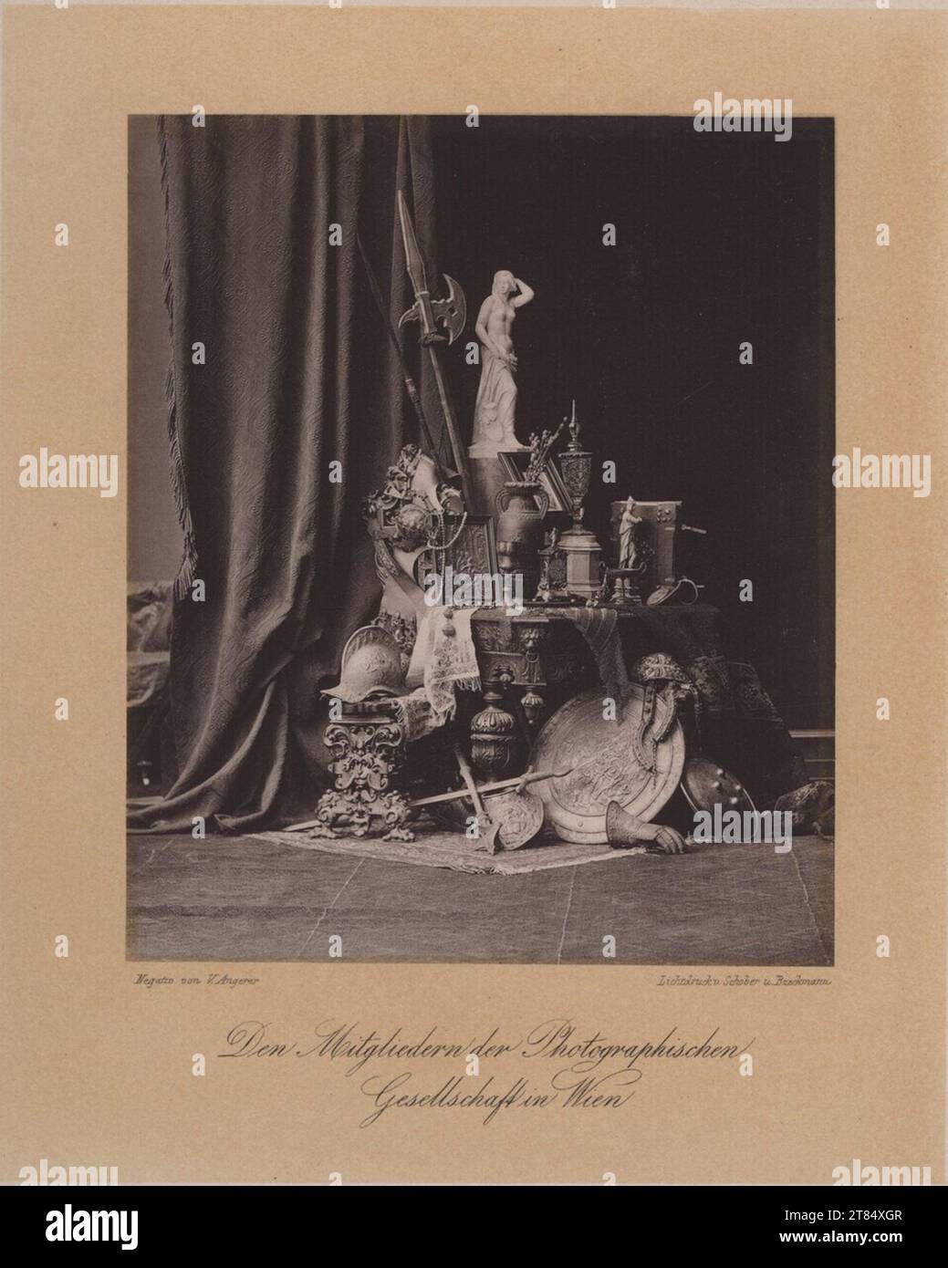 Victor Angerer Still life with pieces from the Ambras collection and a model of the Danube female by Hans Gasser. Technical Collotype 1882 , 1882 Stock Photo