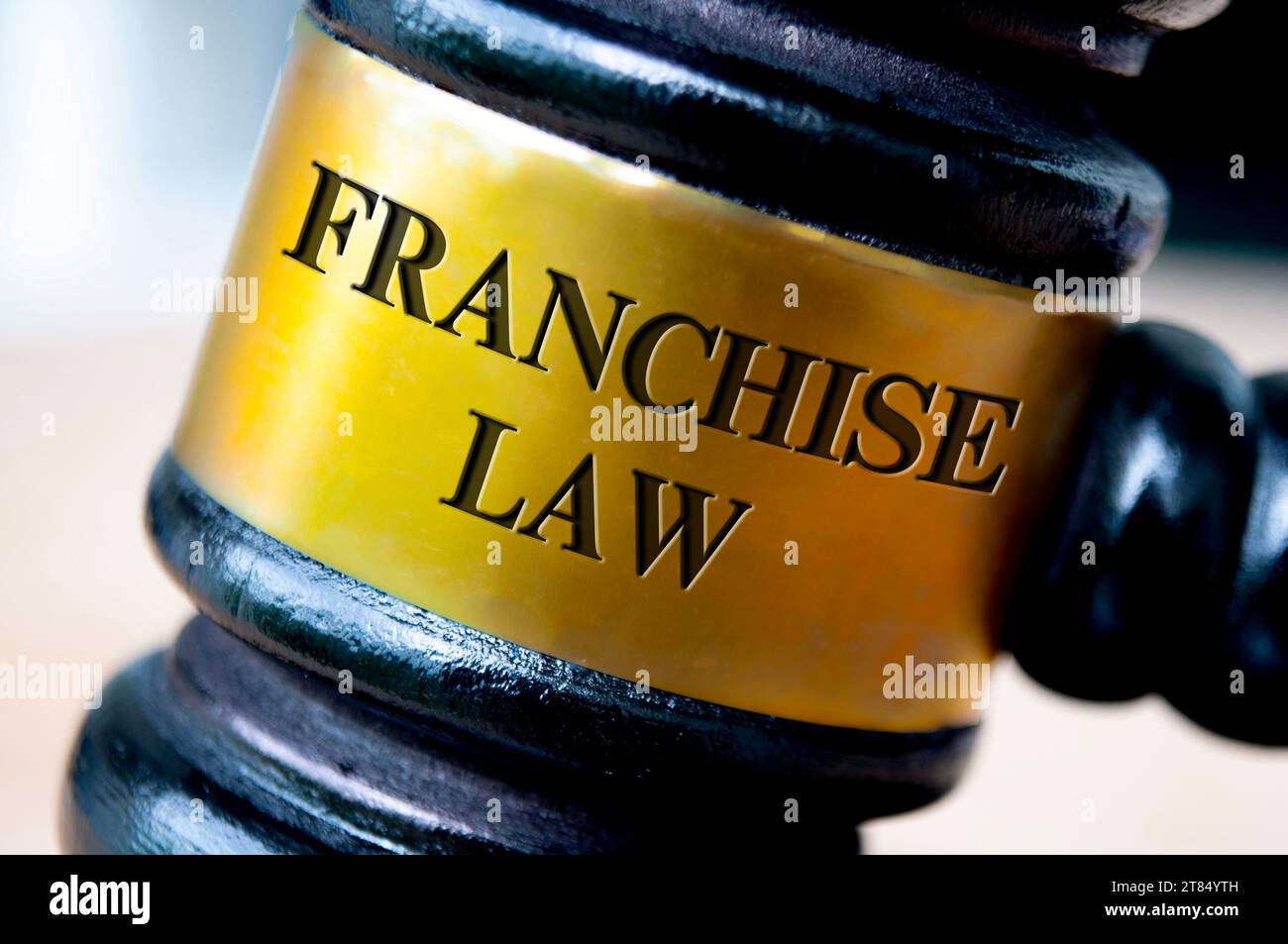 Franchise law text engraved on gavel. Franchise law and legal concept Stock Photo