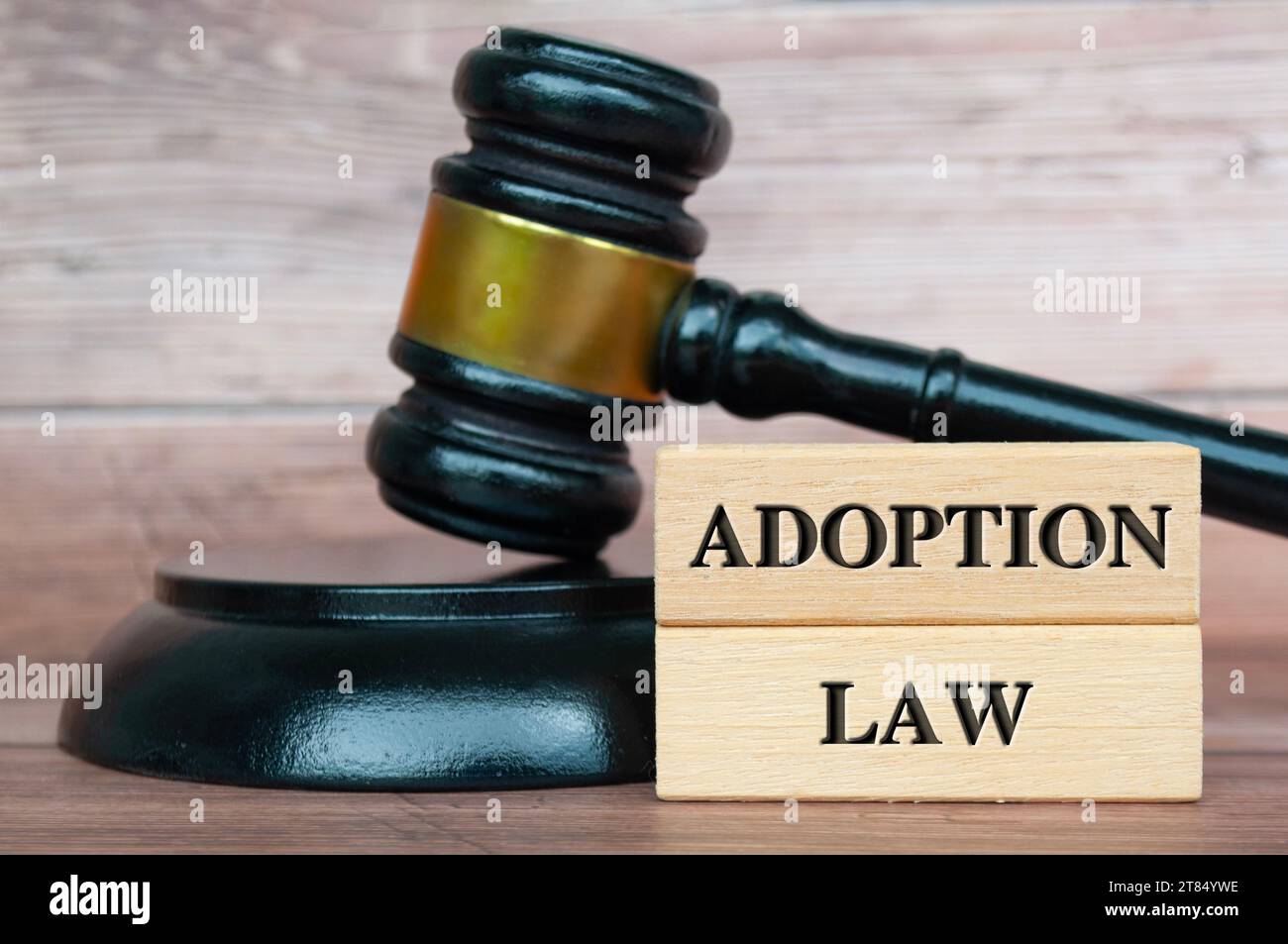 Adoption Law text engraved on wooden blocks. Stock Photo