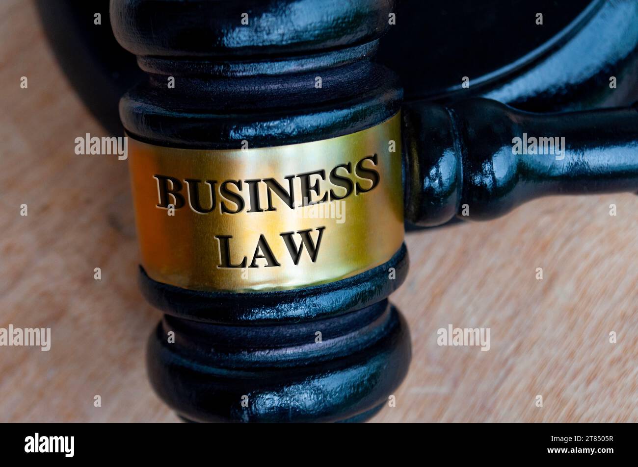 Business law text engraved on gavel. Business law and legal concept Stock Photo