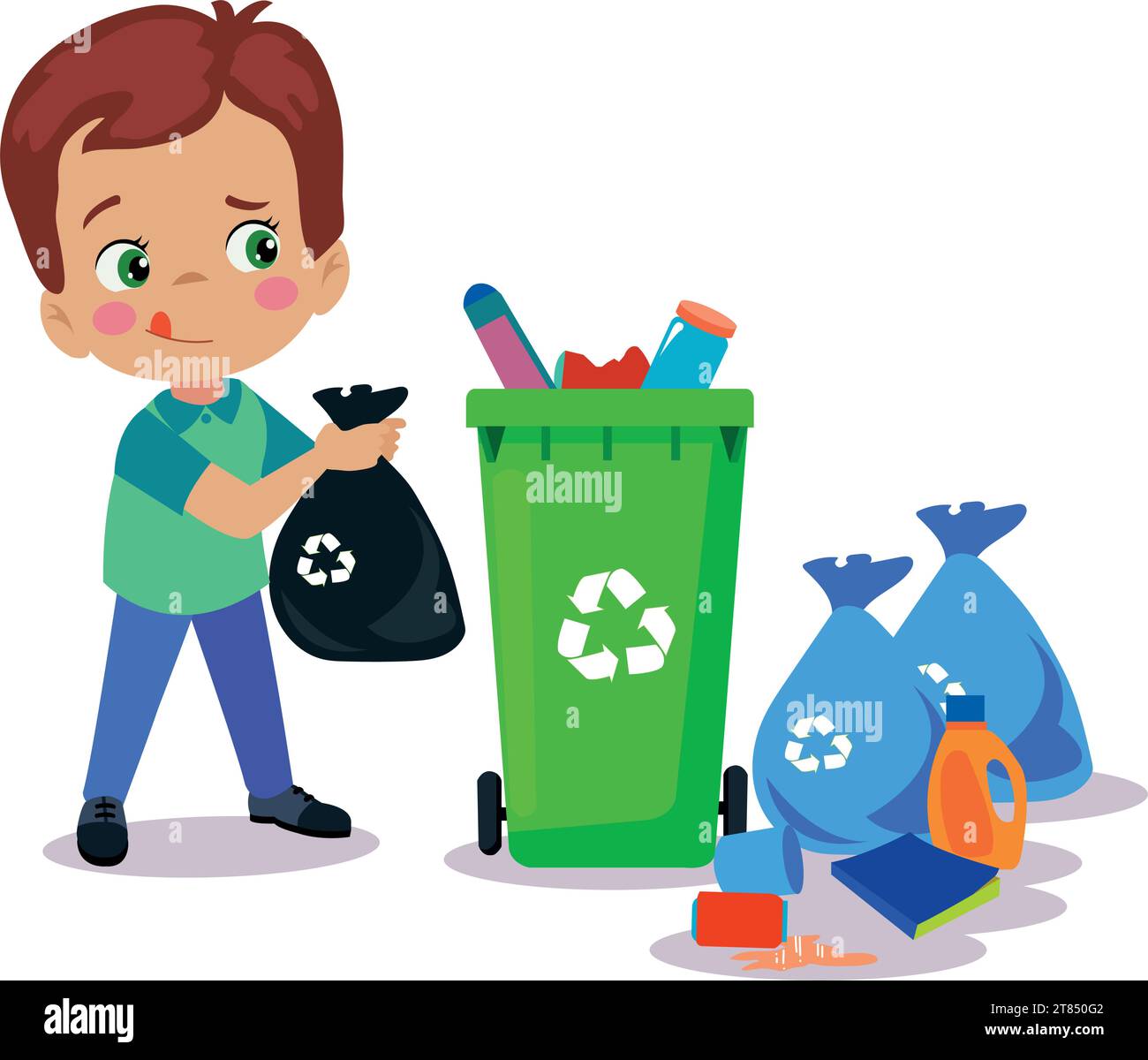 cute boy throwing trash in recycle bin Stock Vector Image & Art Alamy