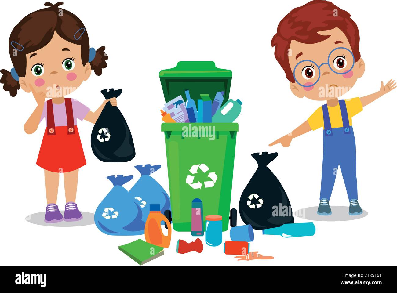 cute boy throwing trash in recycle bin Stock Vector Image & Art - Alamy