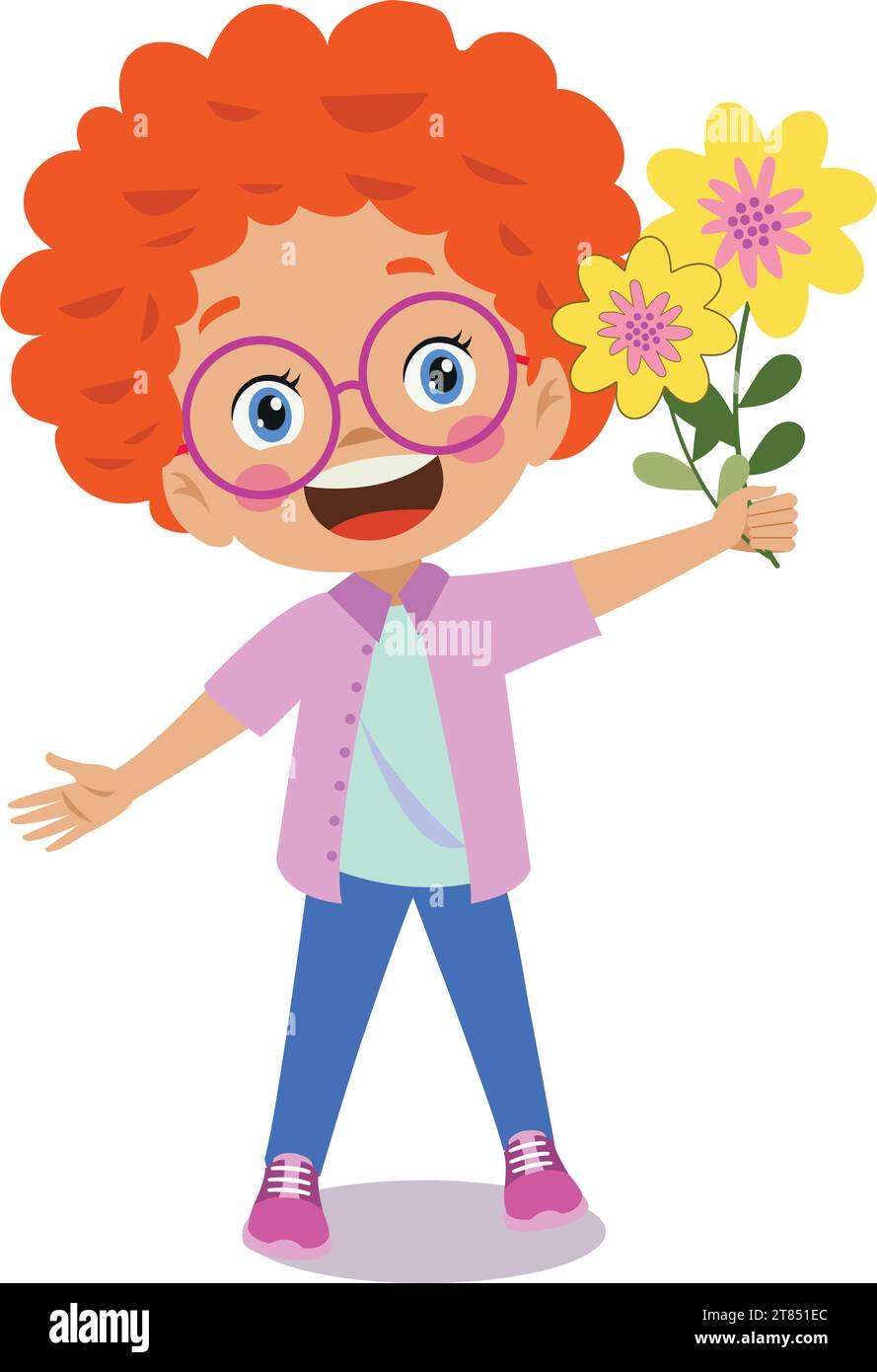 cute happy boy holding flower Stock Vector