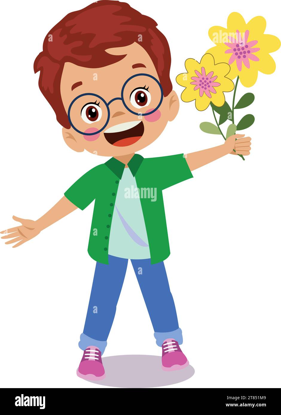 cute happy boy holding flower Stock Vector