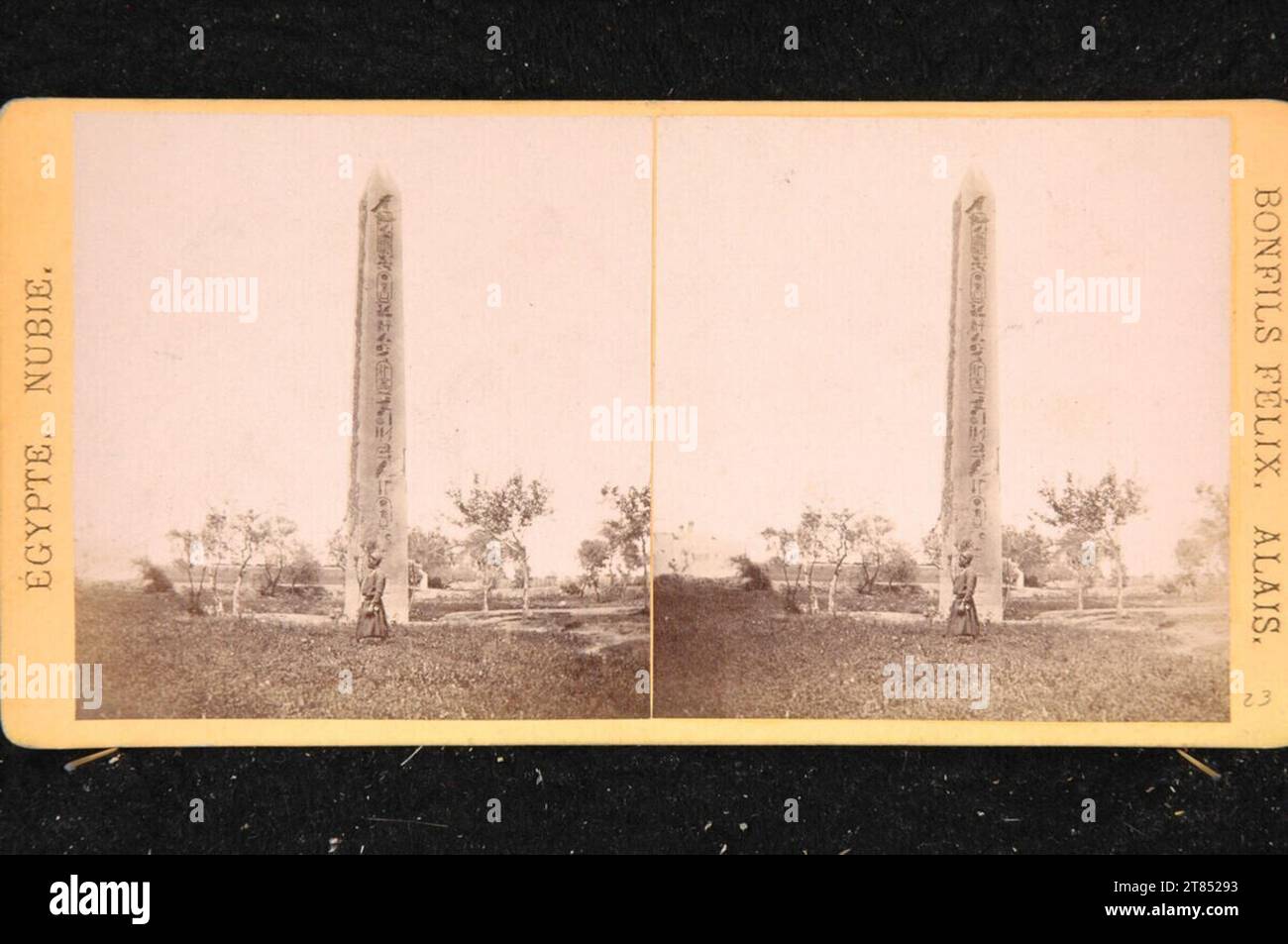 Félix Bonfils Obelisk von Heliopolis. Albumin paper, on the box box / stereo format ca. 1867-1878 , 1867/1878 Stock Photo