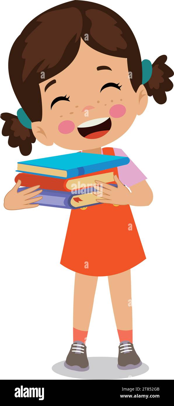 cute happy kid with books in hand Stock Vector