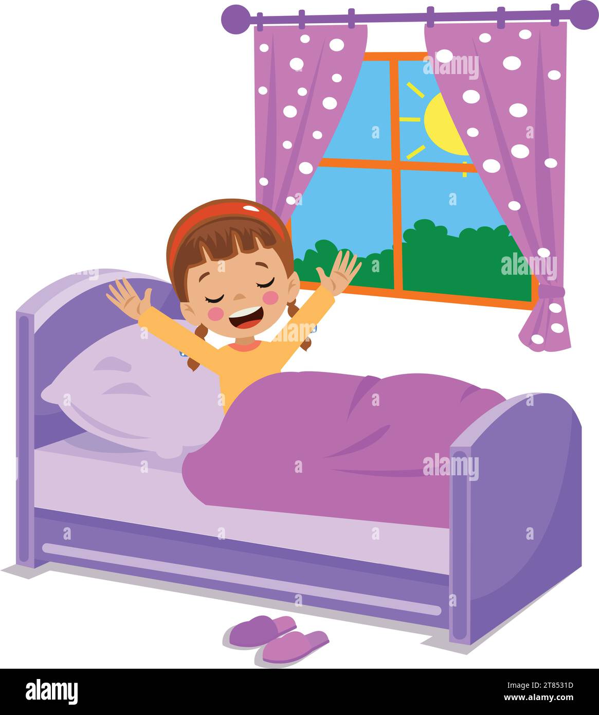 cute kid waking up in the morning Stock Vector
