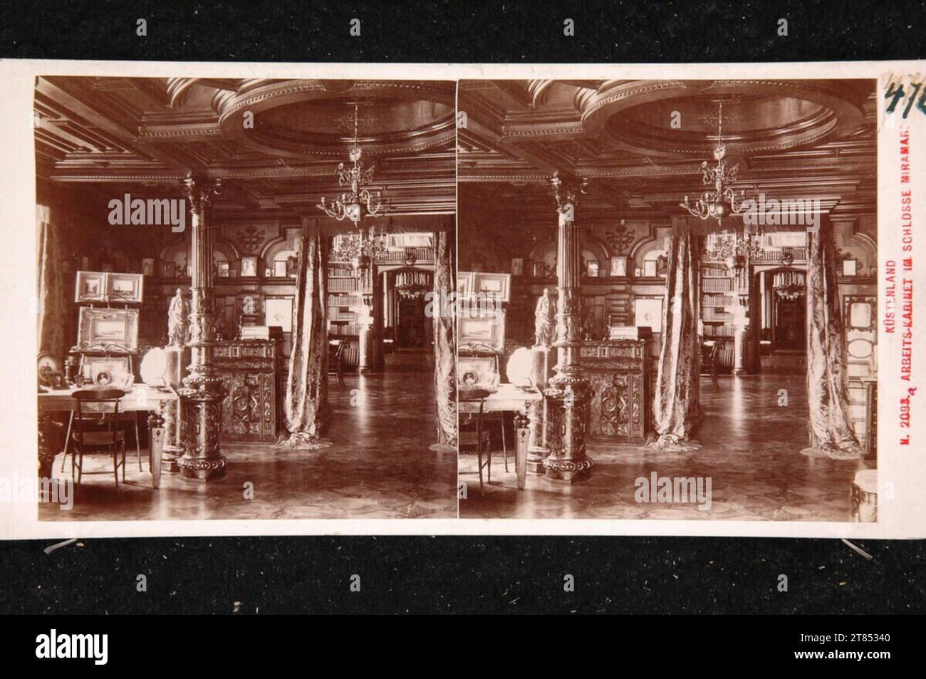 Alois Beer (ab 1883) Work cabinet in Miramare Castle. Albumin paper, on the box box / stereo format before 1883 Stock Photo